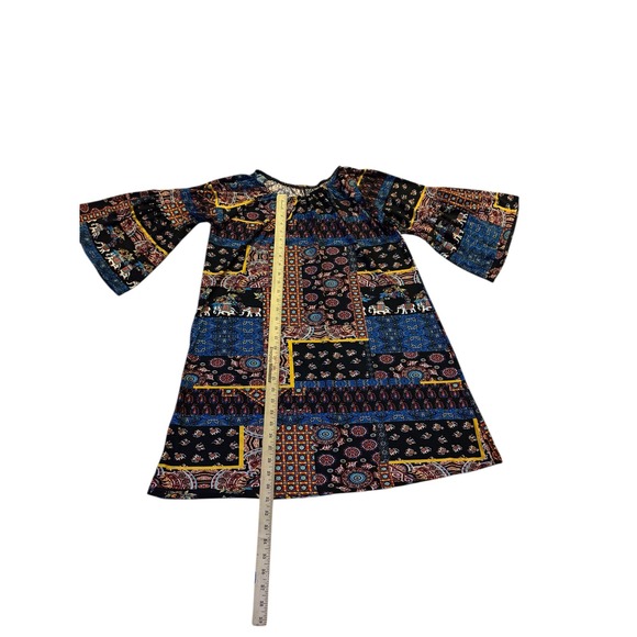Bohemian Patchwork Bell Sleeve Mini Dress Women's Size XXL XXXL Elephant Print - Picture 4 of 5